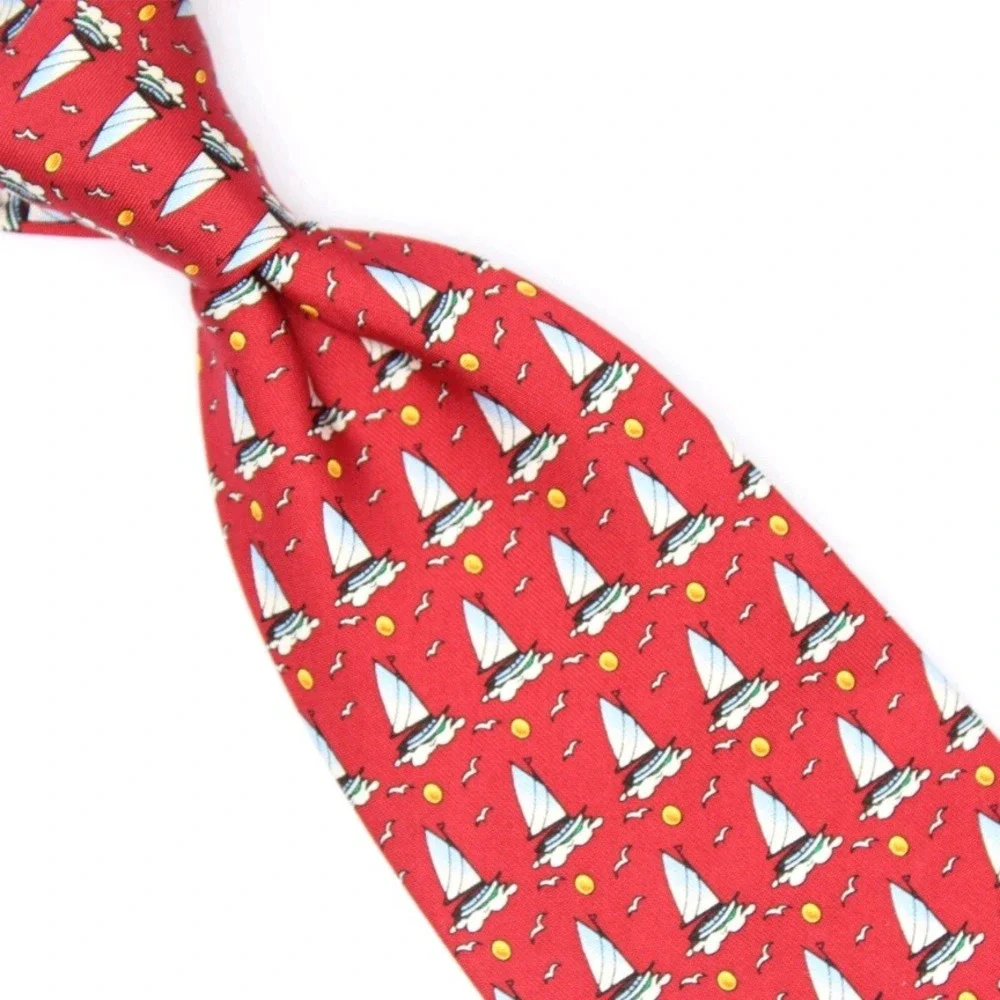 Vineyard Vines Red Sailboat Nautical Print‎ Silk Necktie Men's Accessory